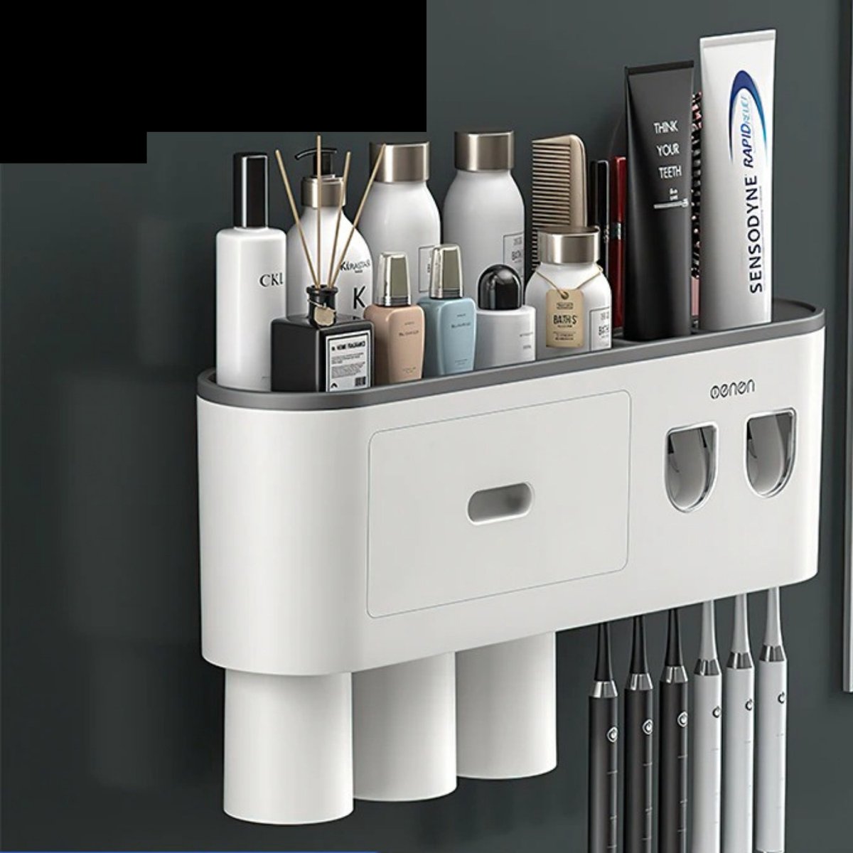 Manzibo Tandenborstelhouder Magnetisch Opbergrek Wandrek Badkamer Tandenborstel Opbergsysteem Grijs