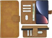 Pearlycase hoesje voor Xiaomi 12/ 12X - Kunstleer Book Case - Bruin