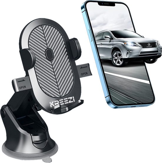 Kreezi RX11 PRO Mobiele telefoonhouder met zuignap - Zwart - Autohouder - GSM houder auto