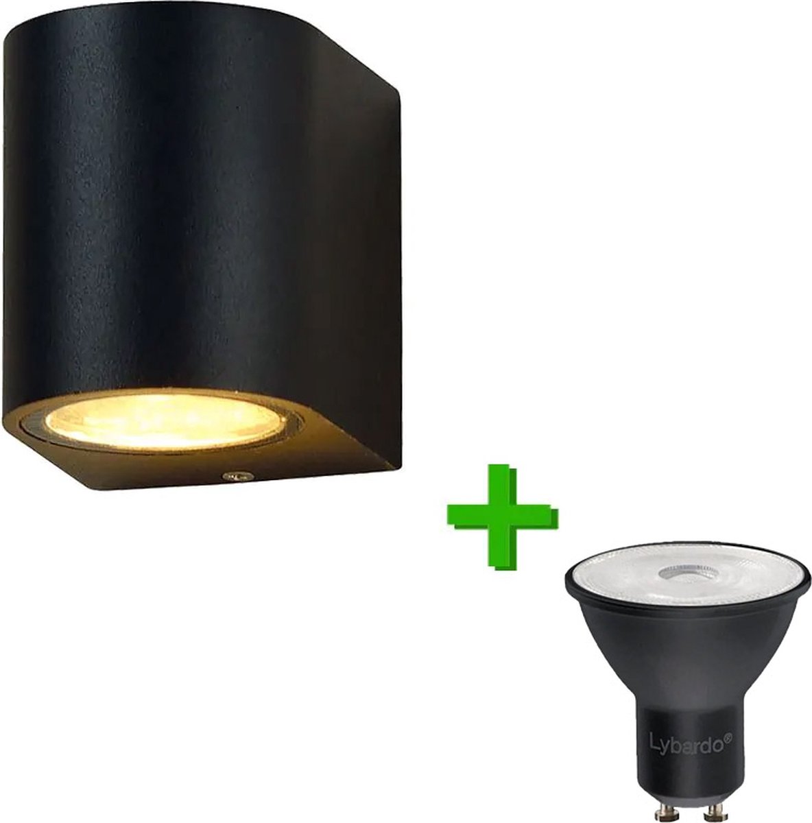 Buitenlamp - Wandlamp buiten - Badkamerlamp - Valence - Zwart - IP54 + zwarte Lybardo GU10 LED spot - 2.4 watt - 2700K warm wit