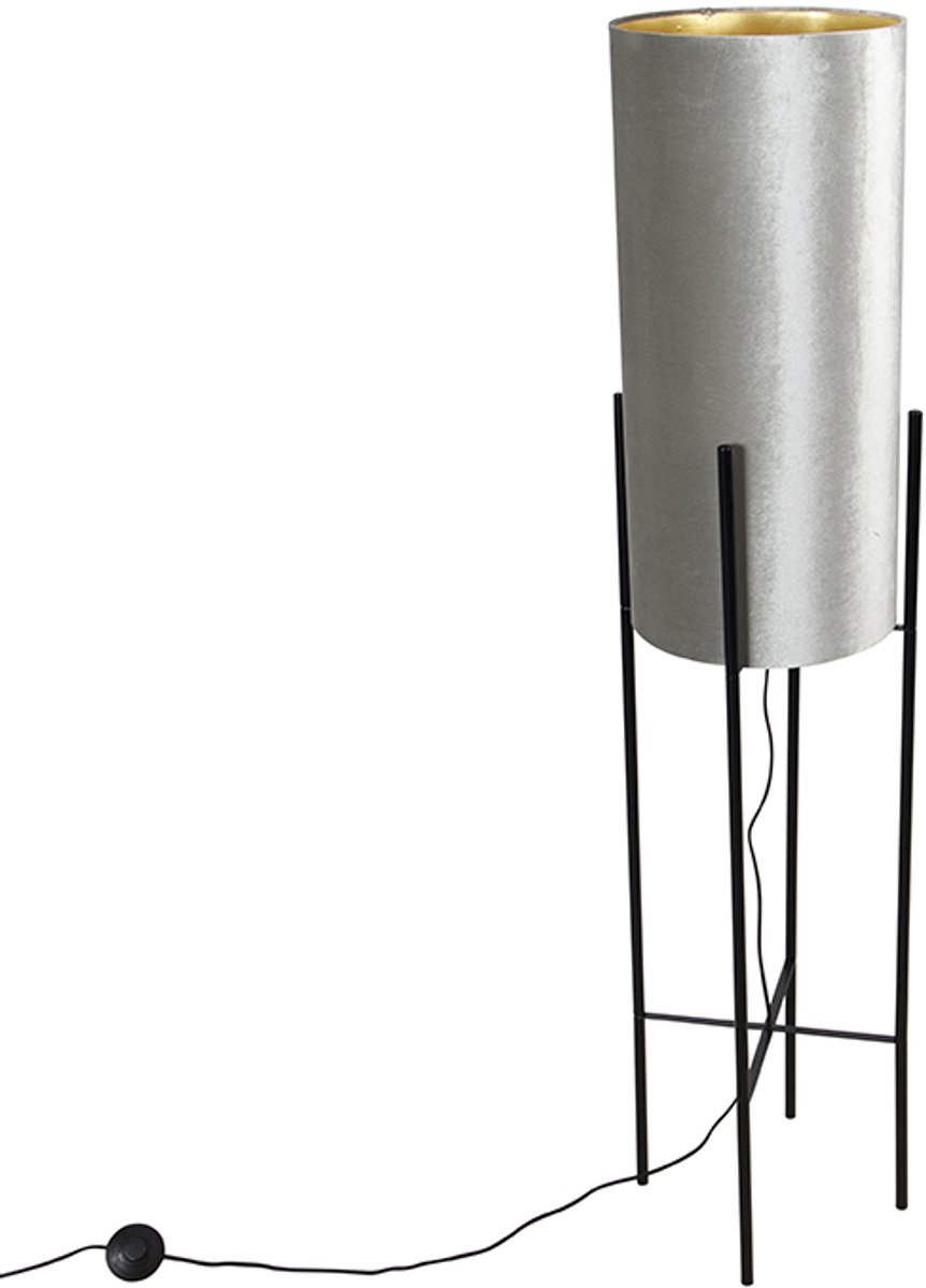 QAZQA rich - Moderne Vloerlamp | Staande Lamp met kap - 1 lichts - H 1450 mm - Grijs - Woo