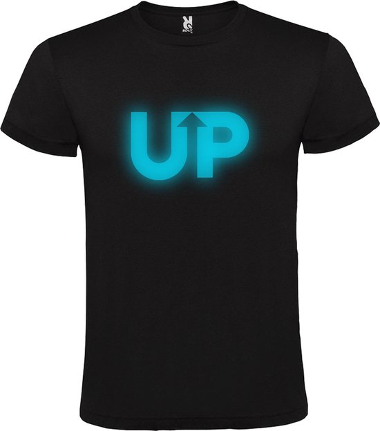 Zwart T-shirt ‘UP’ Blauw (Glow in the Dark) Maat L