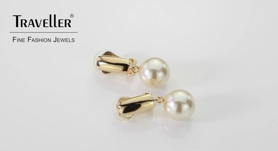 Traveller Clip Oorbellen - Oorclips Dames - Hangers - Pareloorclips - Goudkleurig - Parels - Crème wit - Oorhangers 30 mm - 113718