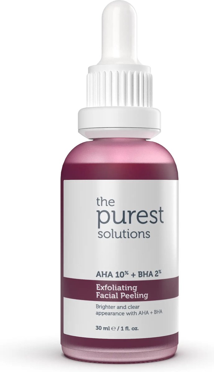 The Purest Solutions AHA 10% + BHA 2% Peeling Solution Exfoliating Facial Peeling | Vegan | Hyaluronzuur | Acne | Littekens | Talg balanceren | Vergrote en verstopte poriën | Vermoeide huid