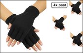 4x Paar Vingerloze handschoenen zwart - festival thema feest handschoen vingerloos