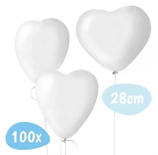 Hartjes Ballonnen Set – Valentijnsdag Decoratie – Valentijn Versiering – Bruiloft / Huwelijk Accessoires – Romantisch Liefde Cadeau – I Love You Feestversiering – Hem en Haar – Geschikt als Helium Ballon – Latex - Wit – 100 Stuks