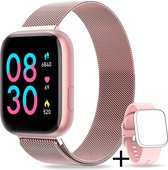 Tijdspeeltgeenrol - Smartwatch Dames Rose roze - extra bandje roestvrij staal - Smartwatches - Smartwatch Android - Smartwatch IOS