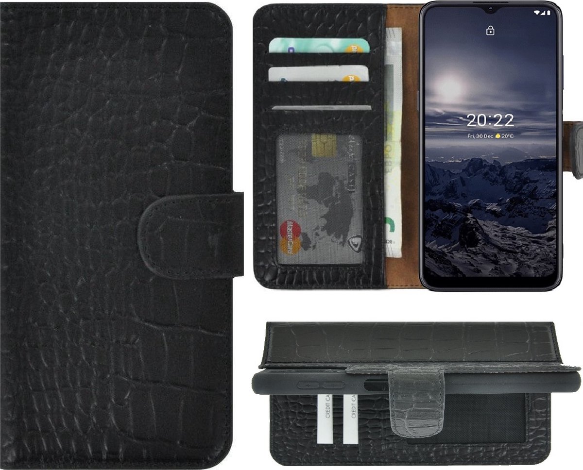 MoDo hoesje Geschikt voor Nokia G11/ G21 - Leer Book Case - Croco zwart