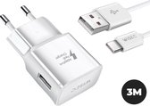 WiseQ 15W Snellader voor Samsung + 3 meter USB C Kabel - Snellader - Oplader Samsung - Wit