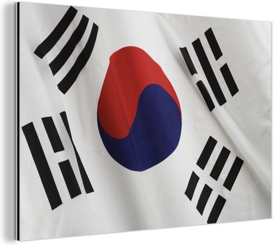 Wanddecoratie Metaal - Aluminium Schilderij Industrieel - Close-up van de vlag van Zuid-Korea - 120x80 cm - Dibond - Foto op aluminium - Industriële muurdecoratie - Voor de woonkamer/slaapkamer