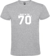 Grijs T shirt met print van " Made in the 70's / gemaakt in de jaren 70 " print Wit size L