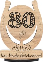 80 jaar - houten verjaardagskaart - wenskaart om iemand te feliciteren - kaart verjaardag 80 - 12.5 x 17.5 cm