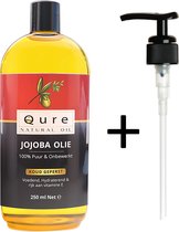 Jojoba Olie 250ml + Pompje | Biologisch | 100% Puur & Onbewerkt | Jojobaolie voor Haar, Huid en Lichaam | Huidolie | Haarolie