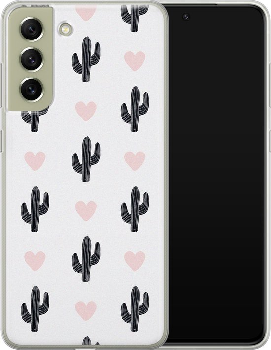 Coque Samsung S21 FE - Coeurs de cactus | Samsung Galaxy S21 FE | Étui en Siliconen TPU | Couverture arrière transparente
