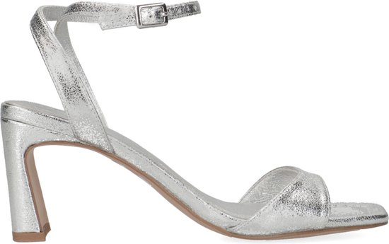Sacha - Dames - Zilverkleurige leren sandalen met rechte hak - Maat 37 |  bol.com