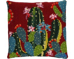 Pako borduurpakket wollen kruissteek kussen - Cactussen - geprint stramien - 160.803 - DIY kit - 100% natuurlijke materialen