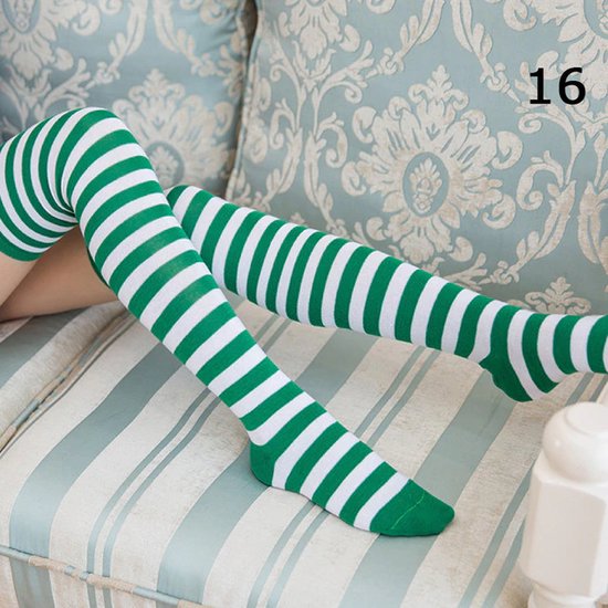 Chaussettes hautes Femme - Bas - Chaussettes hautes - Chaussettes hautes - Chaussettes hautes -65 cm - Vert/blanc