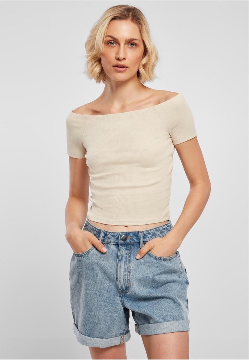 Urban Classics Rib Off shoulder top S Groen