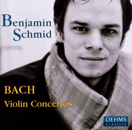Close-up van Benjamin Schmid, violist, met een sjaal om, voor de cd "Bach Violin Concertos".