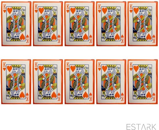 Thumbnail van een extra afbeelding van het spel ESTARK® Luxe Speelkaarten 10 STUKS - Plastic Coating - Poker Kaarten - Kaartspel - Spelkaarten - Spel Kaart - 10 x 56 - Gezelschapsspel - Spelen - Playing Cards (10)