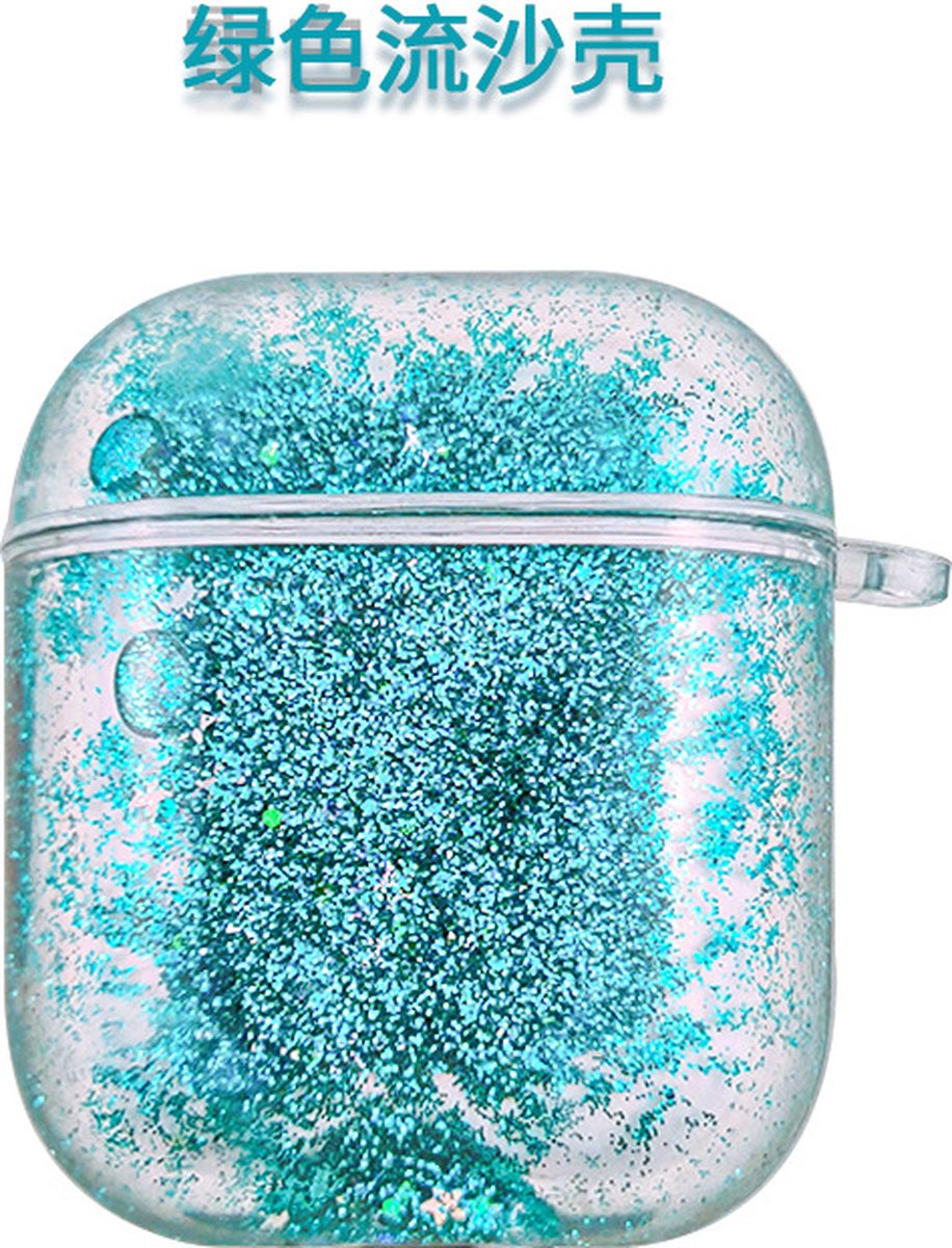 Apple Airpods hoesje | Patrol Groen Glitter sterren | Airpods Case | koptelefoon cases | hard kunststof Water - Glitter Case Cover