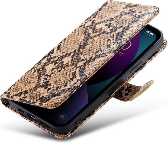 Apple iPhone 13 Mini Casemania Case Beige - Luxe Tuyaux Wallet Book Case - Porte-cartes et languette magnétique