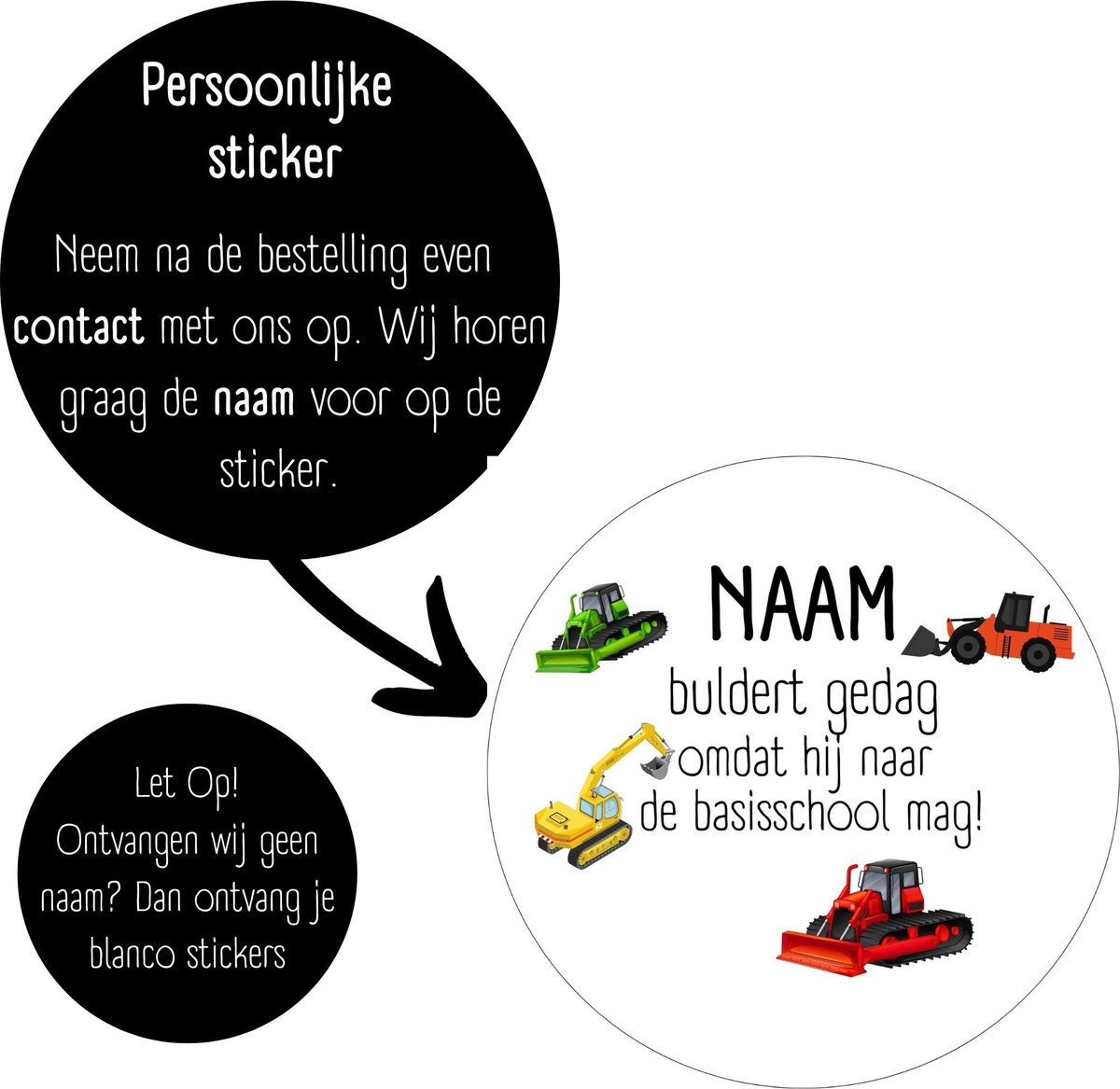 20 x Traktatiestickers Met Naam | Bulldozer Graafmachine | Gepersonaliseerd | Afscheid Peuterspeelzaal Kinderdagverblijf Basisschool | Sluitsticker | Wensetiket Cadeausticker Kinder Traktatie — afbeelding 3