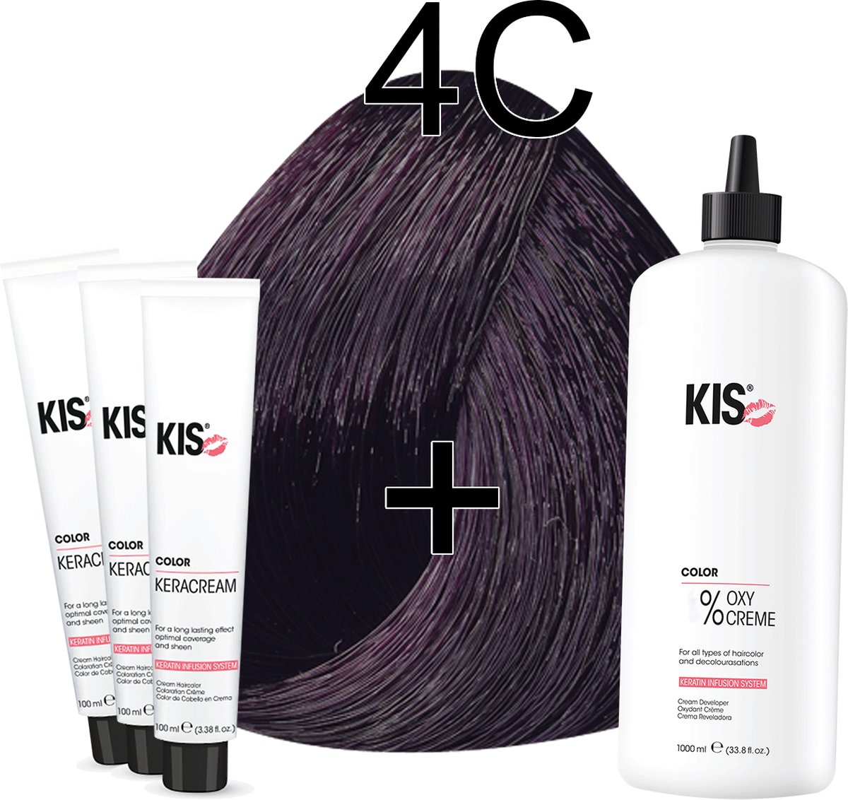 Haarverf set LARGE - 4C Middel cassis | KIS - (3 x haarverf & 1L watersofperoxide)