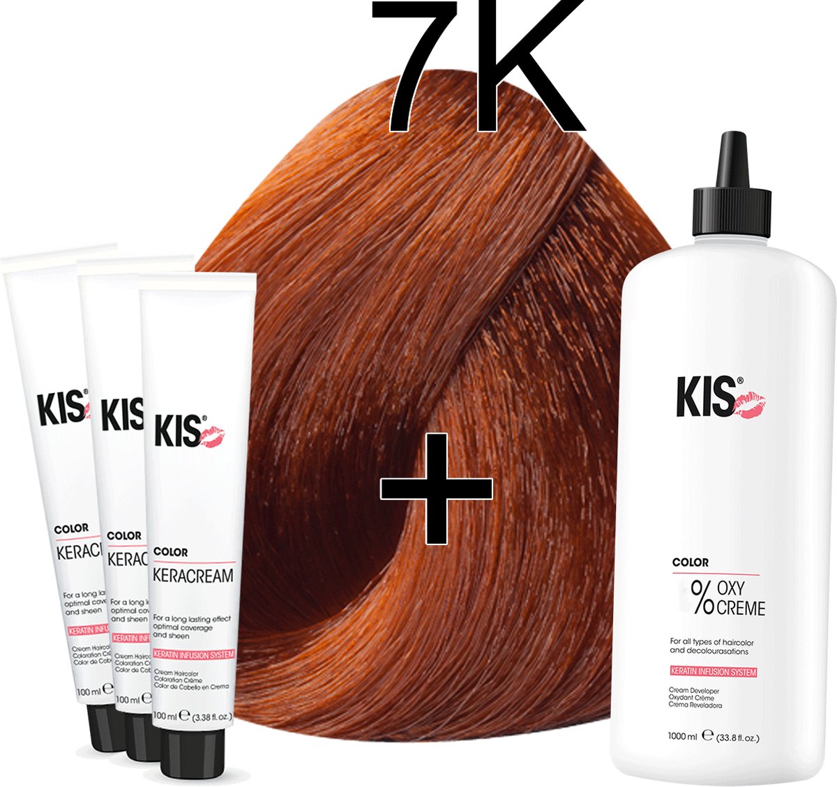 Haarverf set LARGE - 7K Middel koper | KIS - (3 x haarverf & 1L watersofperoxide)