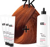 Kis KeraCream Color - 100ml - Haarverf Set - 7K Middel koper | KIS - (3 x haarverf & 1L waterstofperoxide)