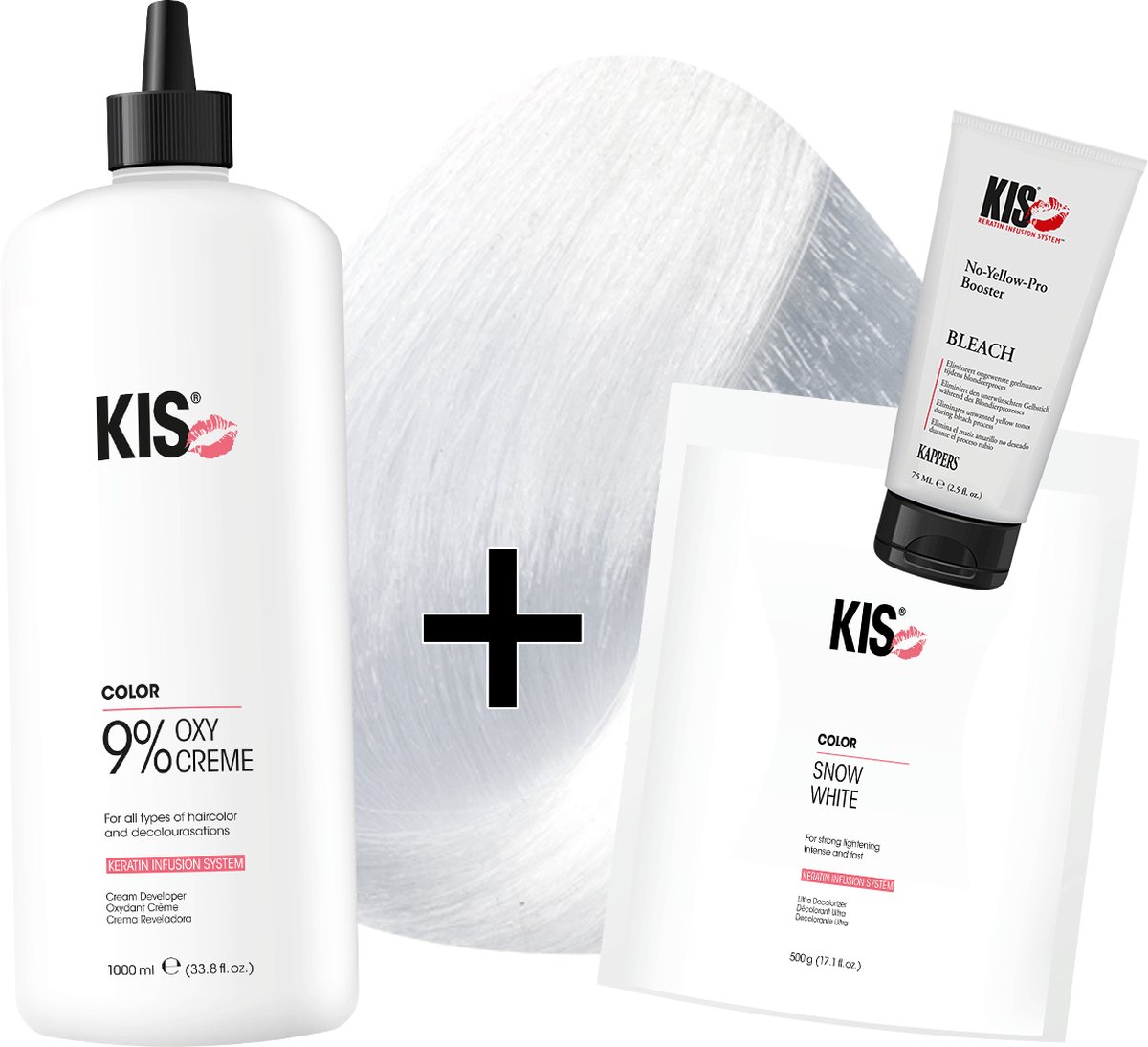 Snow white set LARGE 9 + NY blondeerpoeder | KIS - (500gr snowwhite & 1L waterstofperoxide& 250ml no yellow shampoo)
