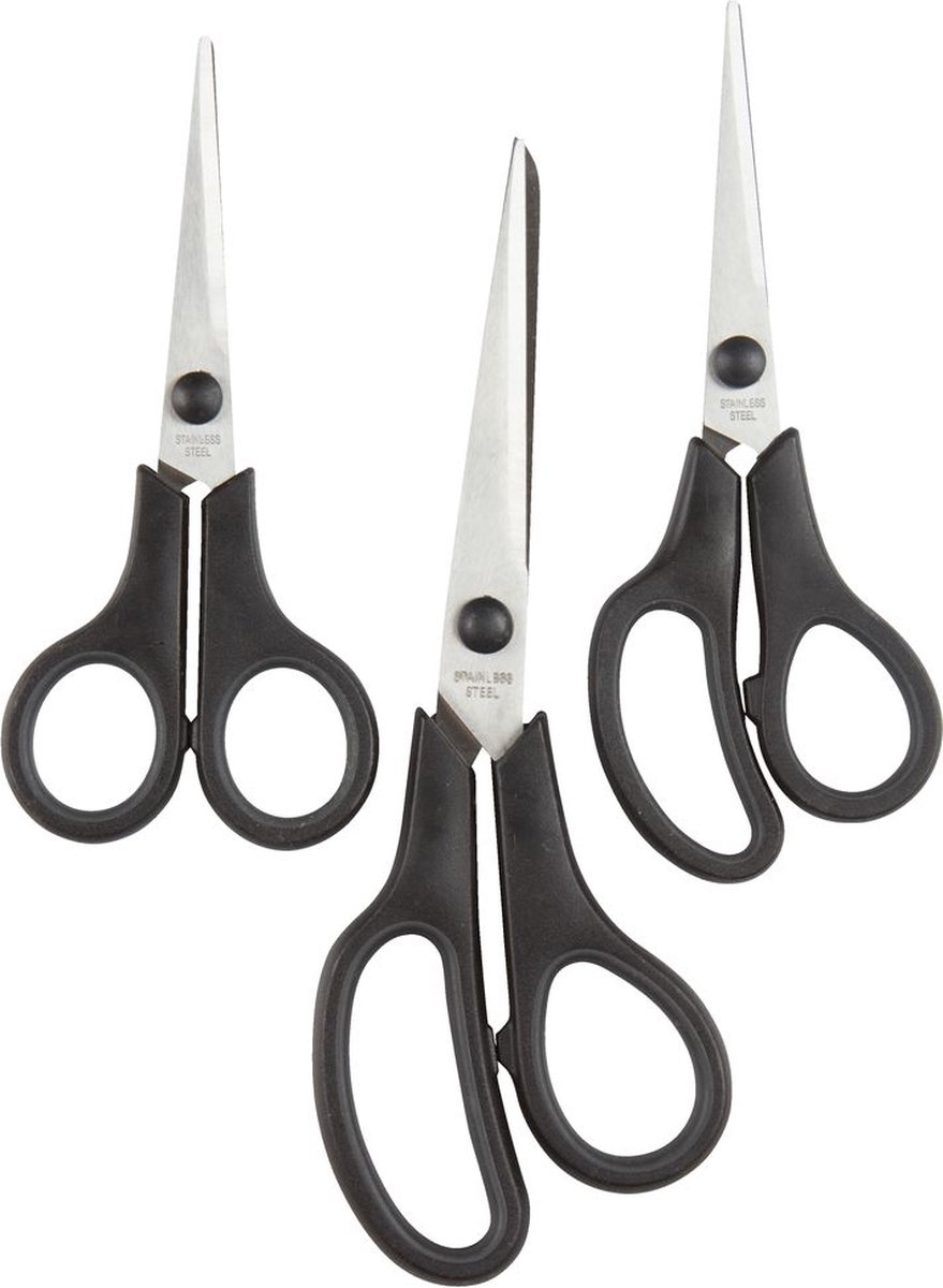 Scharen set JESLINE Zwart Zilver Metaal Kunststof 3 Stuks Knippen Schaar Keukenschaar Hobbyschaar