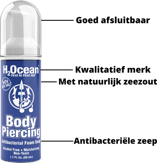 H2Ocean Zoutoplossing Piercing Foam Soap 50ml Piercing Aftercare Zeep Schuim