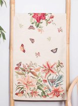 Tafelloper - luxe gobelinstof - Tiffany- Kleurige rode bloemen en vlinders - 45 x 140 cm