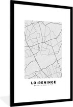 Fotolijst incl. Poster Zwart Wit- Stadskaart – Zwart Wit - Kaart – Lo Reninge – België – Plattegrond - 80x120 cm - Posterlijst