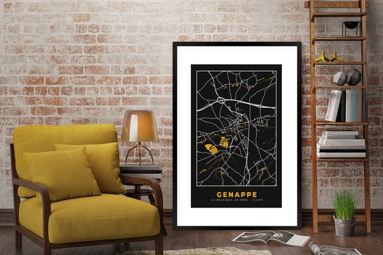 Fotolijst incl. Poster - Genappe - Plattegrond - Goud - Kaart - Stadskaart - 80x120 cm - Posterlijst