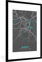 Fotolijst incl. Poster - België – Diest – Stadskaart – Kaart – Blauw – Plattegrond - 80x120 cm - Posterlijst