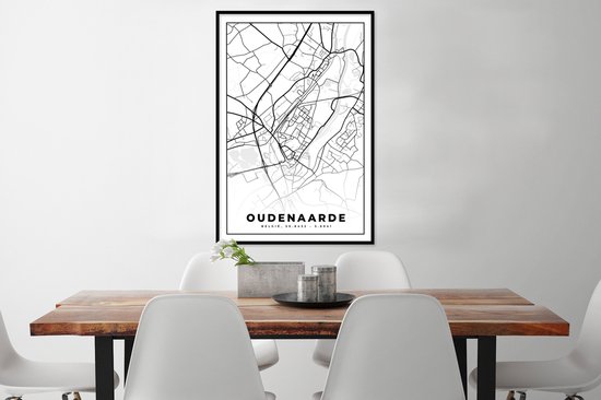 Posters Zwart Wit - Zwart Wit - België - Carte - Plan de Ville - Carte - Oudenaarde - 80x120 cm