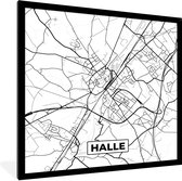 Fotolijst incl. Poster Zwart Wit- Zwart Wit – België – Plattegrond – Stadskaart – Kaart – Halle - 40x40 cm - Posterlijst