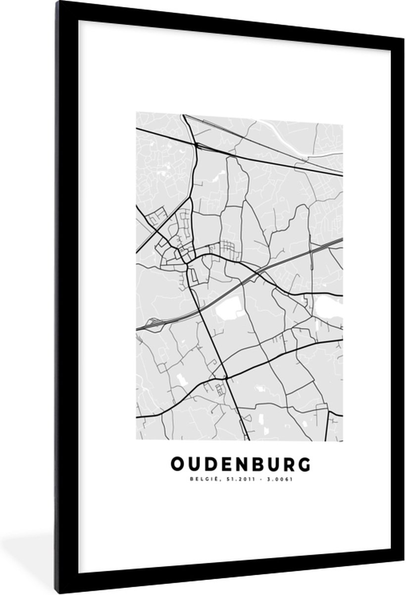 Fotolijst incl. Poster Zwart Wit- Stadskaart – Zwart Wit - Kaart ...