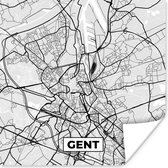 Poster Kaart – Plattegrond – Stadskaart – Gent – België – Zwart Wit - 75x75 cm