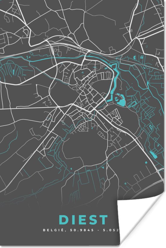 Affiche België – Diest – City Map – Map – Blauw – Carte - 120x180 cm XXL