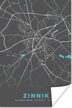 Poster België – Zinnik – Stadskaart – Kaart – Blauw – Plattegrond - 60x90 cm