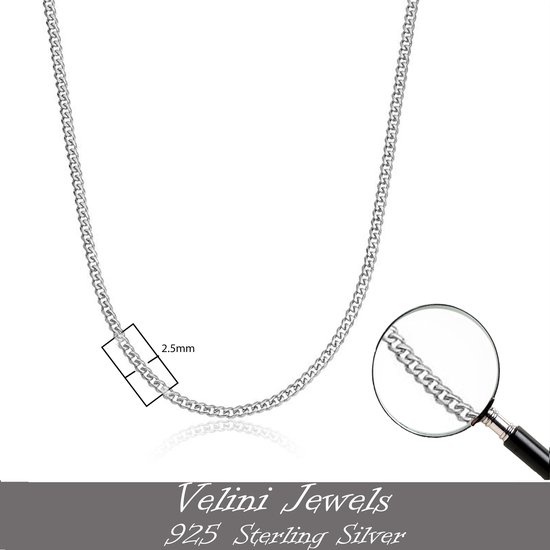 Velini jewels-2MM Cubaanse halsketting-925 Zilver Ketting-55+5cm met anker slot