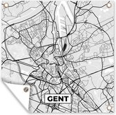 Tuinposters Kaart – Plattegrond – Stadskaart – Gent – België – Zwart Wit - 50x50 cm - Tuindoek - Buitenposter