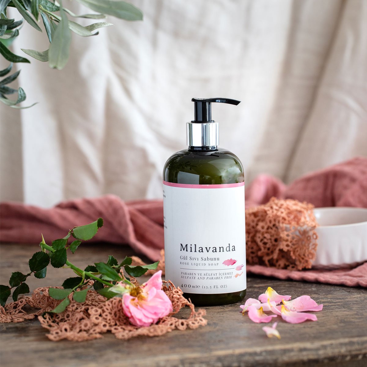 Milavanda Rose Handzeep - vloeibare zeep, zeep met plantengeur, rozenoliezeep, rozenzeep