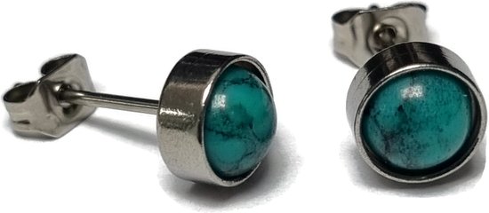Aramat jewels ® - Zweerknopjes blauw chirurgisch staal zilverkleurig 7mm