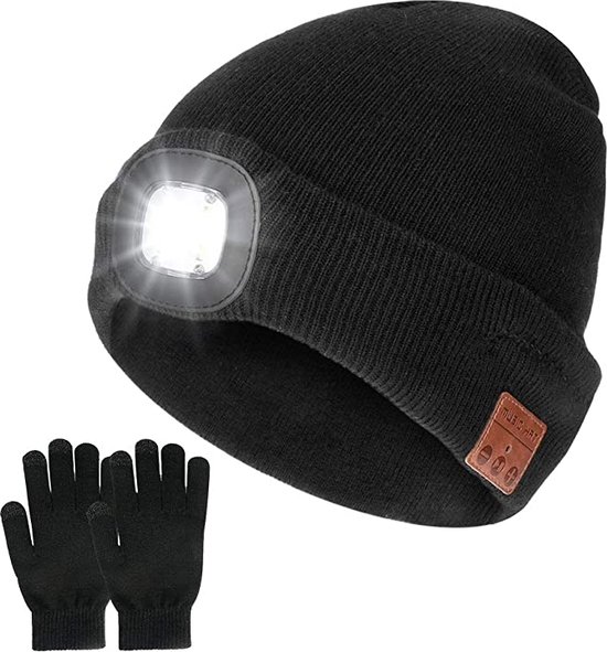 Bonnet Bluetooth sans fil - Chapeau avec phare LED - V5. 0 Gants à