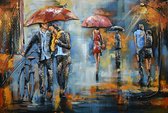 3D art metaalschilderij - romantisch - regen - man & vrouw onder paraplu - 120x80 cm - metalart