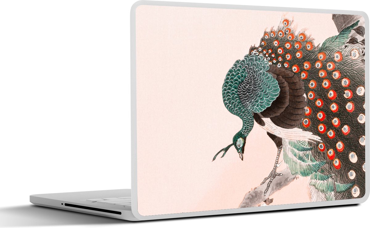 Laptop sticker - 12.3 inch - Pauw - Veren - Vintage - Japans - Scandinavisch - 30x22cm - Laptopstickers - Laptop skin - Cover